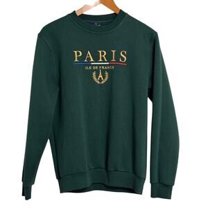 Paris France Tour Sweatshirt Hunter Green Size M
